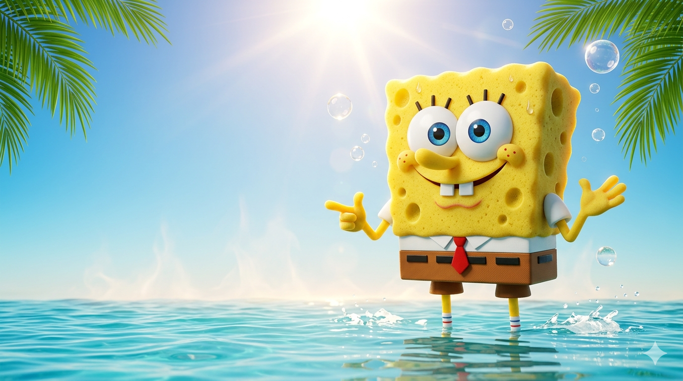 SpongeBob in a tropical ocean scene